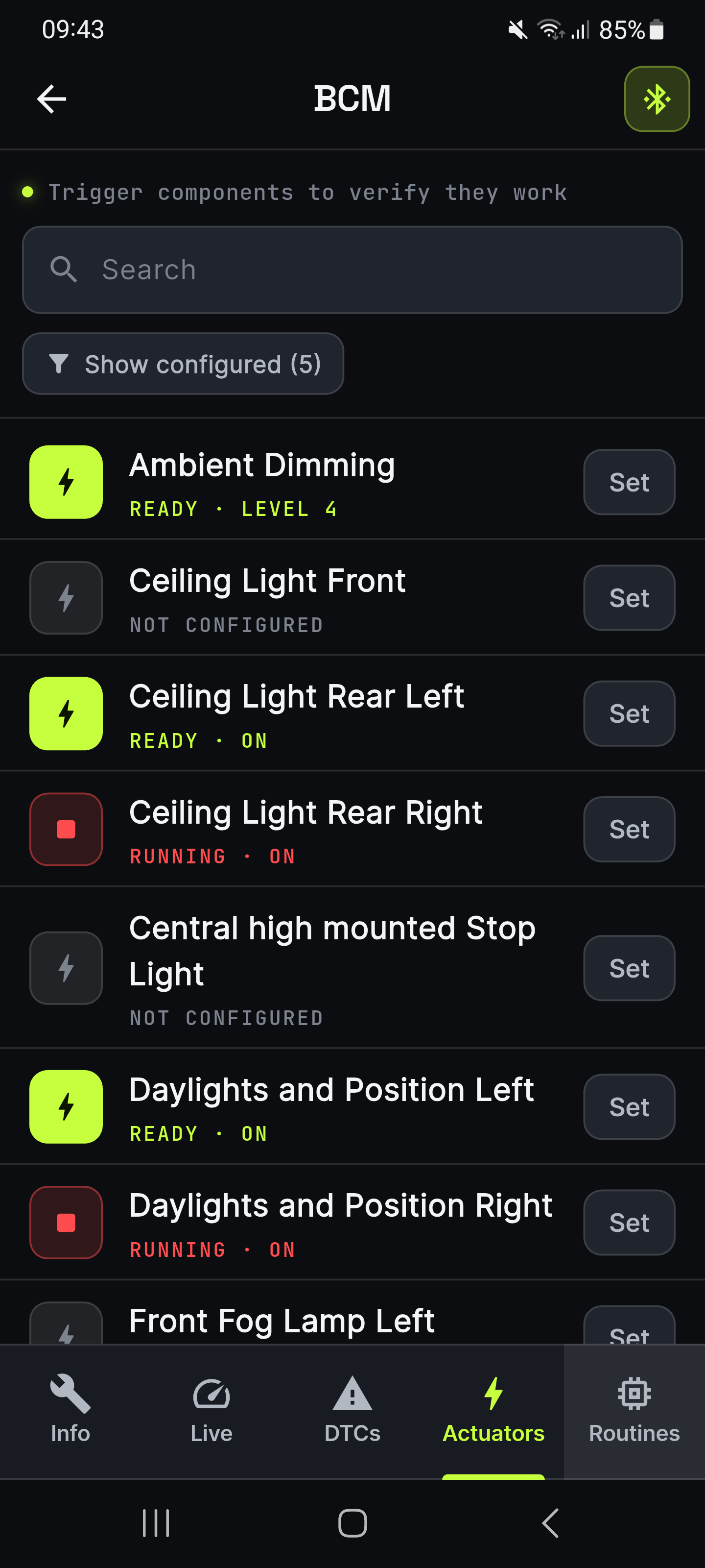 OBDify actuator tests — commanding module outputs