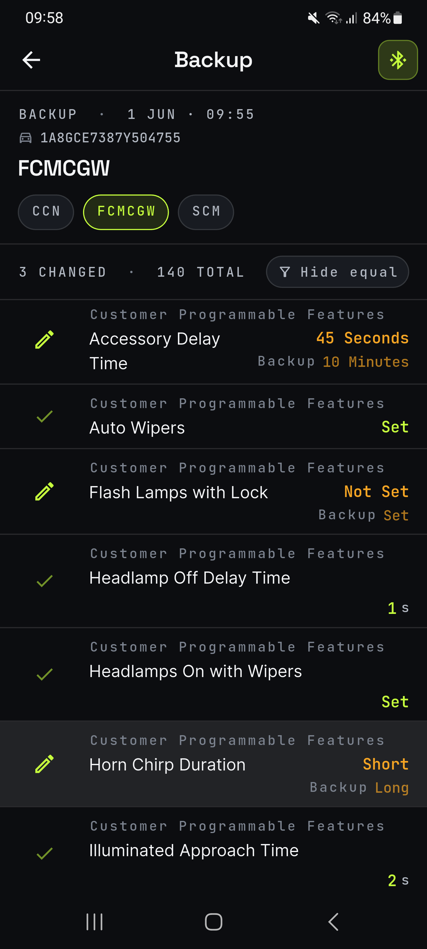 OBDify configuration backup and restore