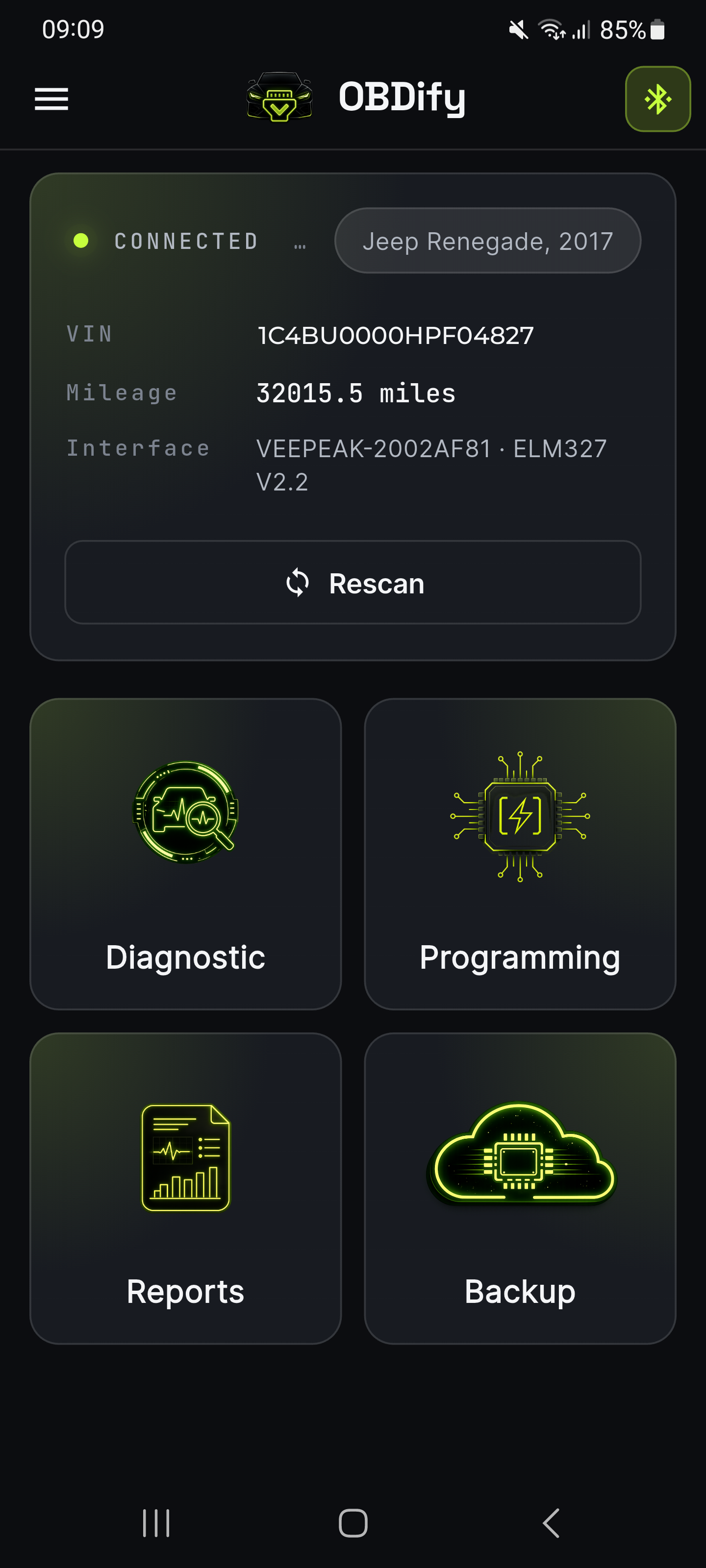 OBDify dashboard — connected vehicle overview