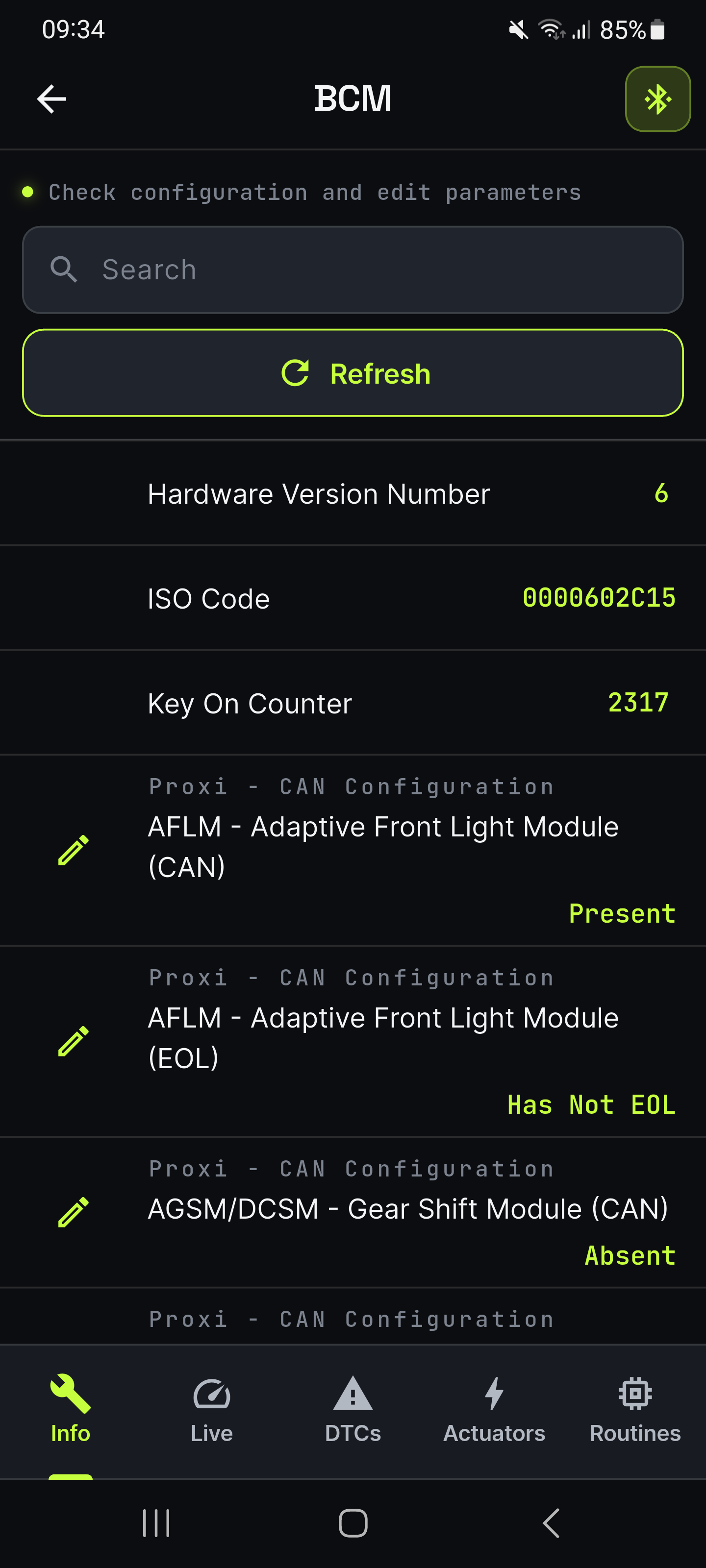 OBDify module info — part numbers, software versions and identifiers